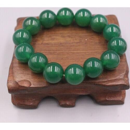 Grade A Green Agate Bracelet Width 13mm Round Bead Link Chain Diameter 55-60mm For Woman Man