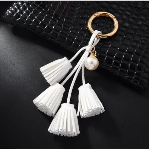 PU leather Tassel Fringe Pearl Keychains Cute Car Key Chains Rings Charm Bag Pendant For Women Girls Gift Keyring Holder Gifts