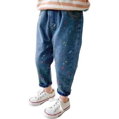 Baby Girl Jeans Graffiti Pattern Jeans Girls Casual Style Kid Jeans Spring Autumn Denim Clothes For Girls