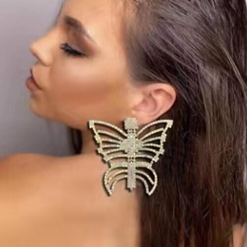 Extra large Earrings Woman Shining Rhinestone Hyperbole Lnsect Jewellery Europe and America Golden Fashion Gift