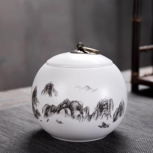 Porcelain Tea Canister Big Size Sealed Storage Tea Box Jar Tea Caddy White Color Ceramic Crafts Chinese Style Teaware Home Decor