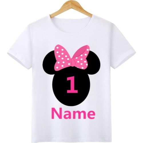 Boys/Girls Birthday Numbers Bow Cartoon Print T Shirt Kids Short Tops Children Design Your Name and number Cute T-Shirt,ooo3055
