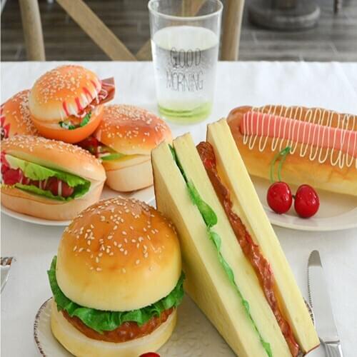 Artificial fake bread potato chips hamburger bun hot dog bun toasted bread sliced bread Cheeseburger simulation food model props