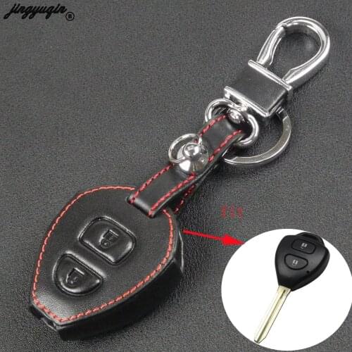 Jingyuqin 2 Buttons Leather Key Case Remote Fob For TOYOTA Corolla Hilux Vitz Rav4 Aqua Camry Key Cover Protector Holder Shell