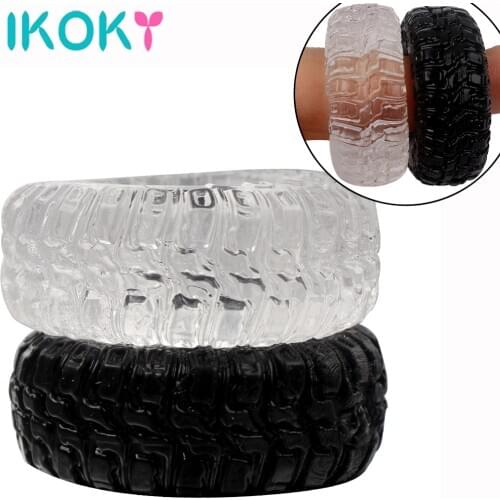 IKOKY Penis Rings Sex toys for Men Tire Type Black/Transparent Sex Cockring Delay Ejaculation Cock Rings 2Pcs/Set Silicone
