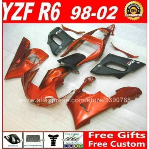 Brown orange & matte black Fairings set for YAMAHA R6 1998 - 2002 parts kit 98 99 00 01 02 fairing kits 1999 2000 2001