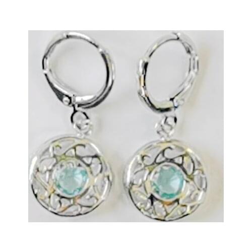 Fashion Light Blue Crystal Women Small Drop Earrings White Gold Color Classic Round Wedding Earings Wholesale Jewelry Gifts