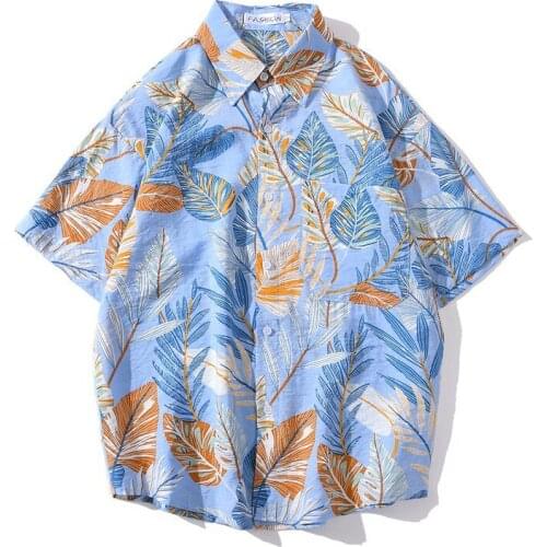 Men Shirt Short Sleeve 2021 New Arrival Summer Loose Leaves Handsome Male Shirt Thin Student Korean Style Hot Sale S23