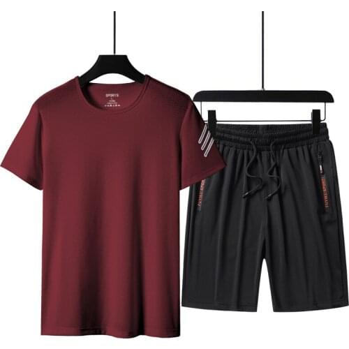 Mens Tracksuit 2 Piece Tshirt+shorts Sets Sweatsuit Men Sportwear Mesh T-shirts Sets Casual Quick Dry Ice Silk Men Clothing