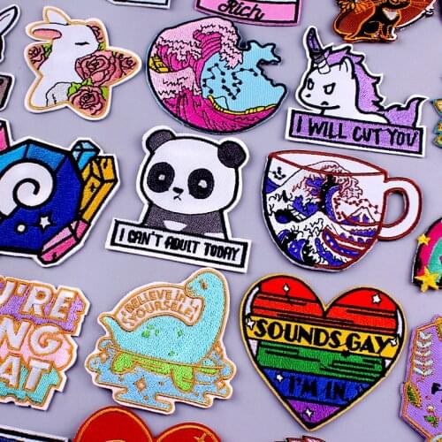 Unicorn/Panda Patch Cartoon Anime Embroidered Patches For Clothing Heart Waves Patches For Clothing Applique Jacket Jeans Patch