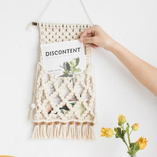 Bedroom Wall Bedside Woven Storage Hanging Bag Decorative Remote Control Magazine Wall Hanging Debris Bag Storage Closet