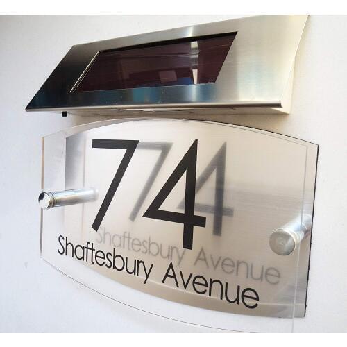 House number Personalised! Modern House Signs Plaques Door Numbers 1-9999 Solar Light Street Name LED Door sign