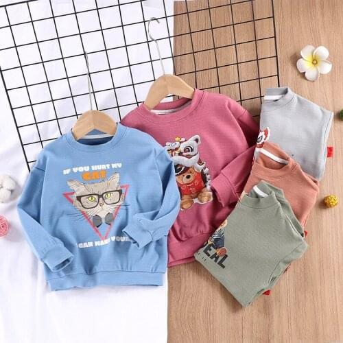New autumn/winter childrens bottoming shirt, middle collar, boys and girls cartoon print pullover blouse, baby stretch sweater