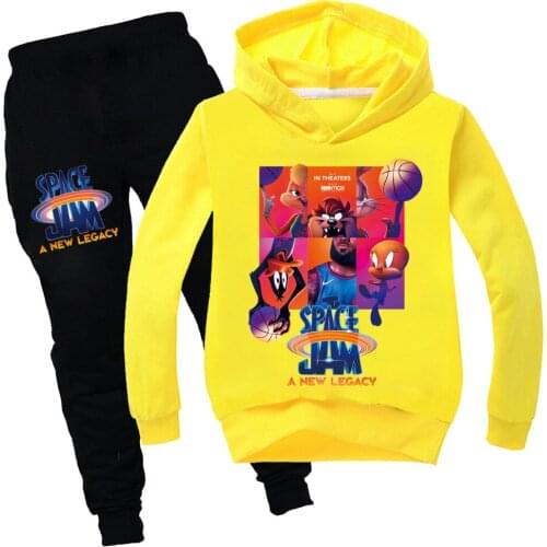 Boys Girls Clothes Space Jam 2 Suit Autumn Childrens Hoodie + Pants 2-Piece Set of Youth Sports Clothes Spring Casual jogging