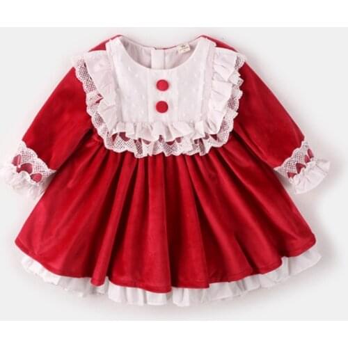 1 2 3 4 5 Years Girl Dresses 2020 Autumn Toddler Kids Girl Long Sleeve Lace Collar Red Dress For New Year Christmas Party