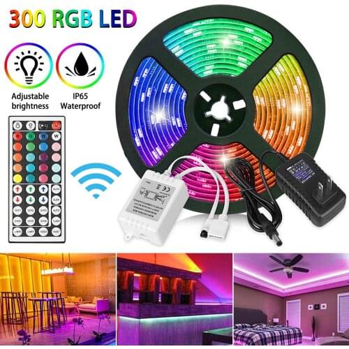 Memory Function RGB 5M IP65 16.4ft Waterproof 3528 SMD 300 LED Flexible Light Strip 12V+44 Key Remote 8-brightness Level CSV