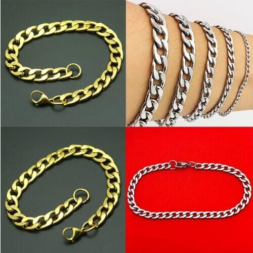 Popular Silver Gold Curb Cuban Link Chain Bracelet Stainless Steel Mens Womens Bracelets AMYA Jewelry for Men