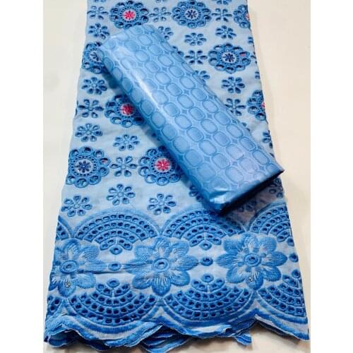 Swiss Voile Lace In Switzerland African Lace Fabric Blue Swiss Lace Fabric 2.5+2.5Yards Bazin Riche Fabric 100% cotton VKM108