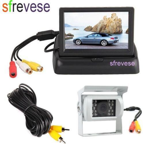 4.3" LCD Foldable Monitor Car Rear View Kit + White 18 LED IR Night Vision Car Reversing Parking Backup Camera with 10m Cable
