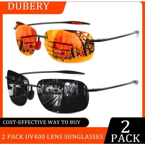 2 PACK Rimless Sunglasses Men Fashion Design DUBERY Brand Square Sun Glasses Lightweight Driving Travel UV400 Lens Goggles B50