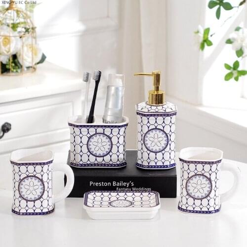 Modern Home Bathroom Decoration Accessories Toothbrush Holder Soap Dispenser Toothpaste Dispenser Drain Soap Dish Mouthwash Cup