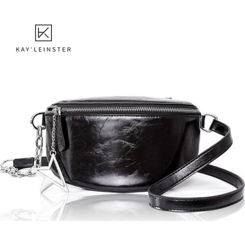 Crossbody Bags Women 2020 Genuine Leather Half Moon Bag Fashion Waist Chain Shoulder Bag Ladies Chest Small Women Messenger Bag