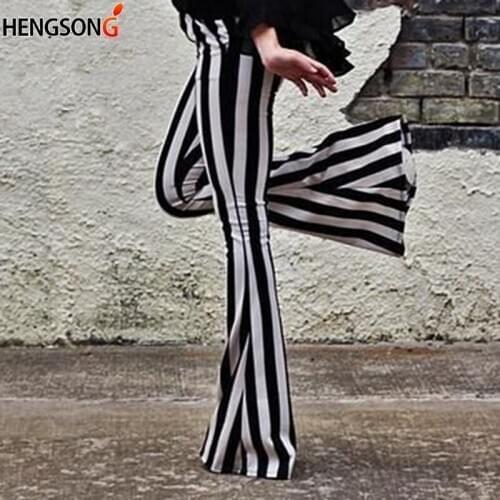 Striped Wide Leg Pant For Women Elastic High Waist Large Size Long Trouser Autumn Female 2021 Fashion Flare Pants OL Clothes