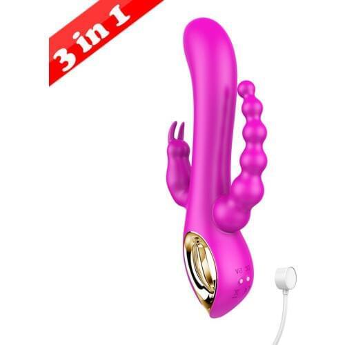 G Spot Rabbit Vibrator for Women Clitoris Stimulation ,Rechargeable 3 in 1 Clit Anal Stimulating Dildo Massager