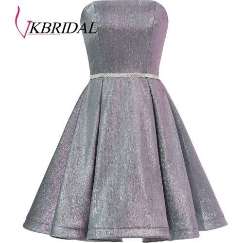 Vkbridal Sparkly Short Graduation Dresses 2020 New Arrival A-line Mini Length Homecoming Party Gowns with Silver Crystal Belt