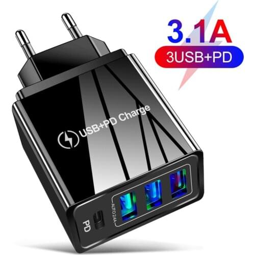 PD+3USB 3.1A Fast Charge Mobile Phone Charger Multi-port USB With PD Charging Head For iPhone Samsung Xiaomi