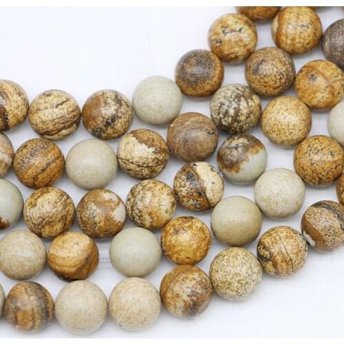 Natural picture stone beads smooth round needlework For Jewelry Making DIY w Bracelet Necklace