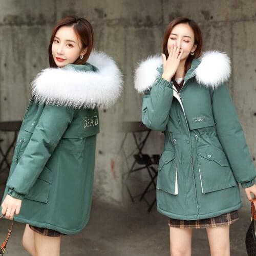 Down Jacket Women 2021 New Sent To Overcome Show Thin Waist Long Collar Hairy Cotton Winter Coat Women Parkas Female ZJP2015