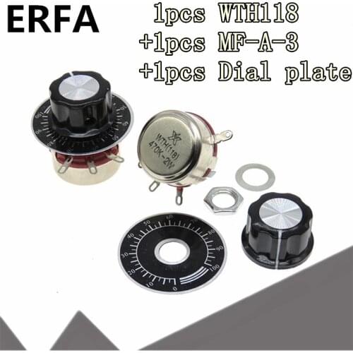 1 set WTH118 DIY Kit Parts 2W 1A Potentiometer 1K 2.2K 4.7K 10K 22K 47K 100K 470K 1M MF-A03+Dial plate