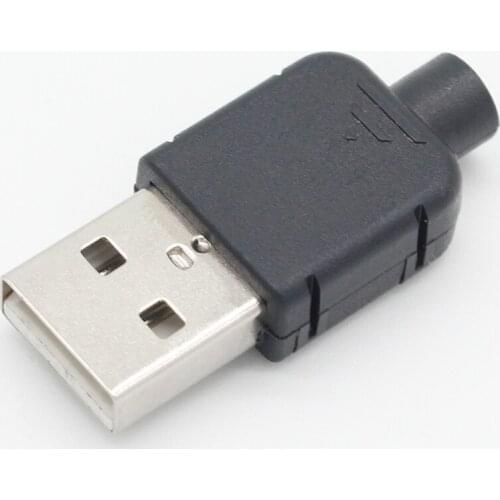 10 Sets DIY USB 2.0 Connector Plug A Type Male 4 Pin Assembly Adapter Socket Solder Type Black Plastic Shell For Data Connection