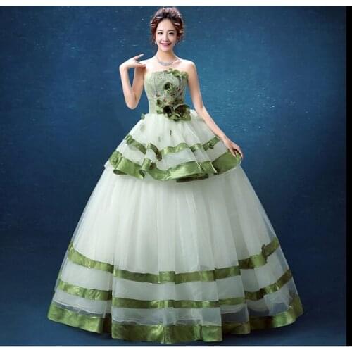 100%real green ruffled flower ball gown Medieval Renaissance gown Sissi princess dress Victorian /Marie/ Belle Ball dress