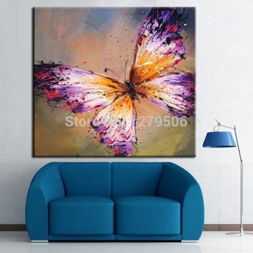 100% Handpainted Abstract Purple Butterfly Oil Painting Beautiful Art Animal Paintings On Canvas For kids room Home Decor gift