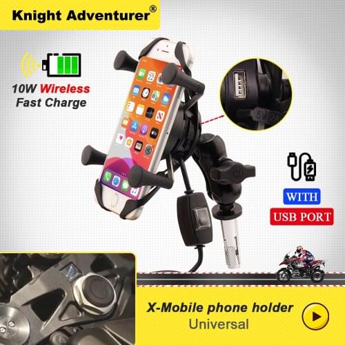 12V Motorcycle Phone QC3.0 USB Qi Fast Charging Wireless Charger Bracket Holder