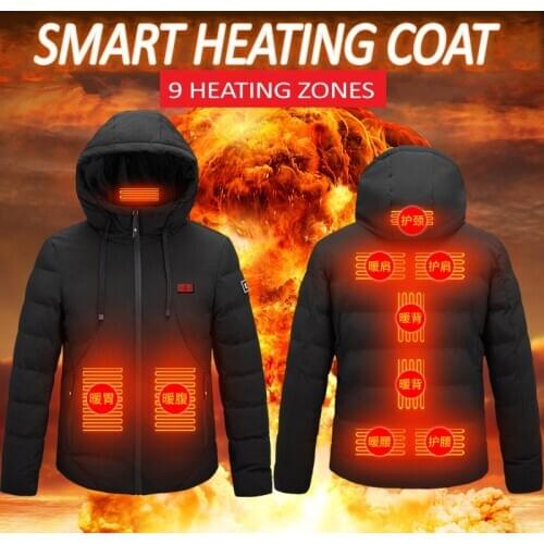 2020 Heated Jackets Heat Coat USB Electric Thermal Clothing coat Infrared Heating Hooded Jackets Winter Outdoor Warm Clothing