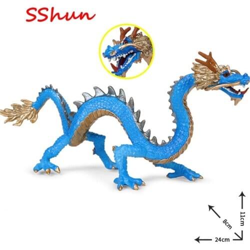 24*8*11cm Simulation Mythology and Legend Oriental Dragon Animal Model Toy Blue Dragon Model Shenlong Jiaolong Chinese Dragon Go