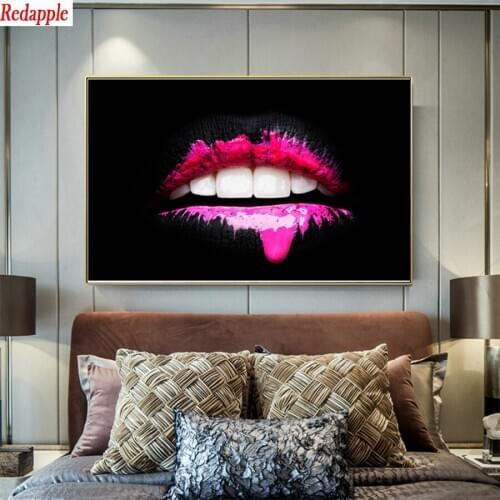 5D DIY Diamond Painting Modern art, sexy pink lips Full Square Round Drill Embroidery Cross Stitch icon gift Home Decor mosaic