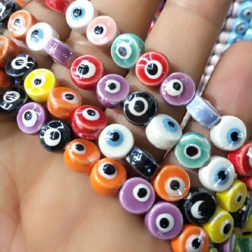 80PCS New Ceramic Beads Porcelain Material Size 8MM With Black Eye Drawing Hot Selling For Womens Bracelets Making Special Part
