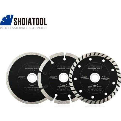 SHDIATOOL 5 Sets Sintered Diamond Blade For Tile Stone 3pcs/set Dia 115mm/4.5" Continuous Rib+Segmented+Turbo Rim Cutting Disc
