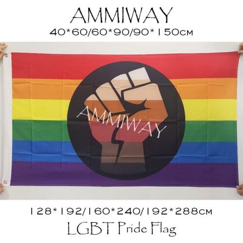 AMMIWAY Any Size Polyester LGBT Support Fist Rainbow QPOC Pride Flag Gay Pride Parade Banners Colorful Rainbow Flag