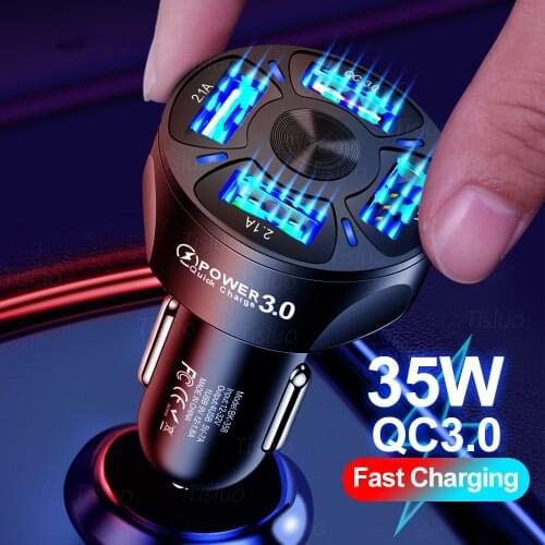 4 Ports USB Car Charger 35W Quick Charge 3.0 Fast Car Cigarette Lighter For iphone 11 Samsung Huawei Xiaomi Car USB Charger