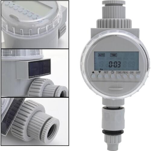 White Solar Power LCD Screen Garden Irrigation Control Auto Water Saving Irrigation Controller Digital Watering Timer