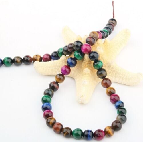 Natural Stone Loose Beads Round Shape Colorful Tiger Eye for Jewelry Making DIY Necklace Bracelet Accessorie Size 6 8 10 12mm