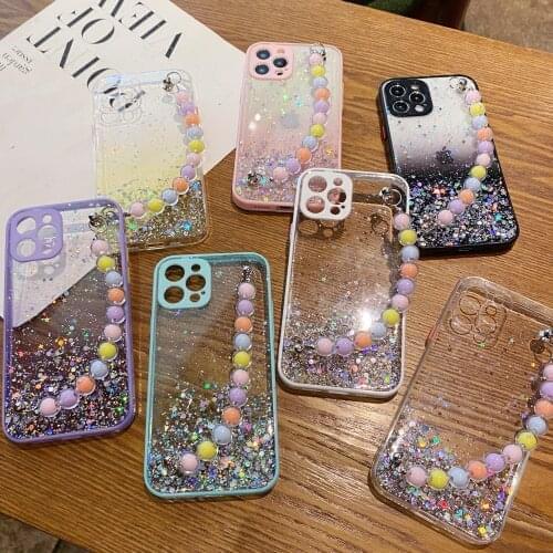 Camera Protection Candy Phone Case for OPPO A5 A8 A9 A11 A33 A32 A52 A53 A54 A72 A74 A91 A92 Luxury Glitter Pearl Bracelet Cover