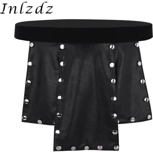 Black Mens Lingerie Underwear Novelty Soft 6 Panel Faux Leather Low Rise Metal Studded Erotic Sexy Kilt Underwear Skirt
