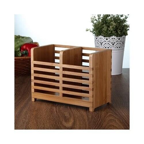 Evvehediyelikeşya Bamboo 2 Division Right The Spoon Holder Fork Knife Spoon Holder 20.5 cm