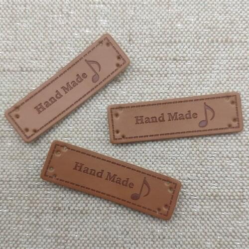 Happy Music Time Pu Leather Handmade Labels For Backpack Sewing Hand Made Tags With Music Logo For Gift Handmade Leather Label